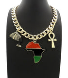 NEFERTITI, ANKH, AFRICA, GYE NYAME & 11mm 18" Cuban Link Choker Chain Necklace