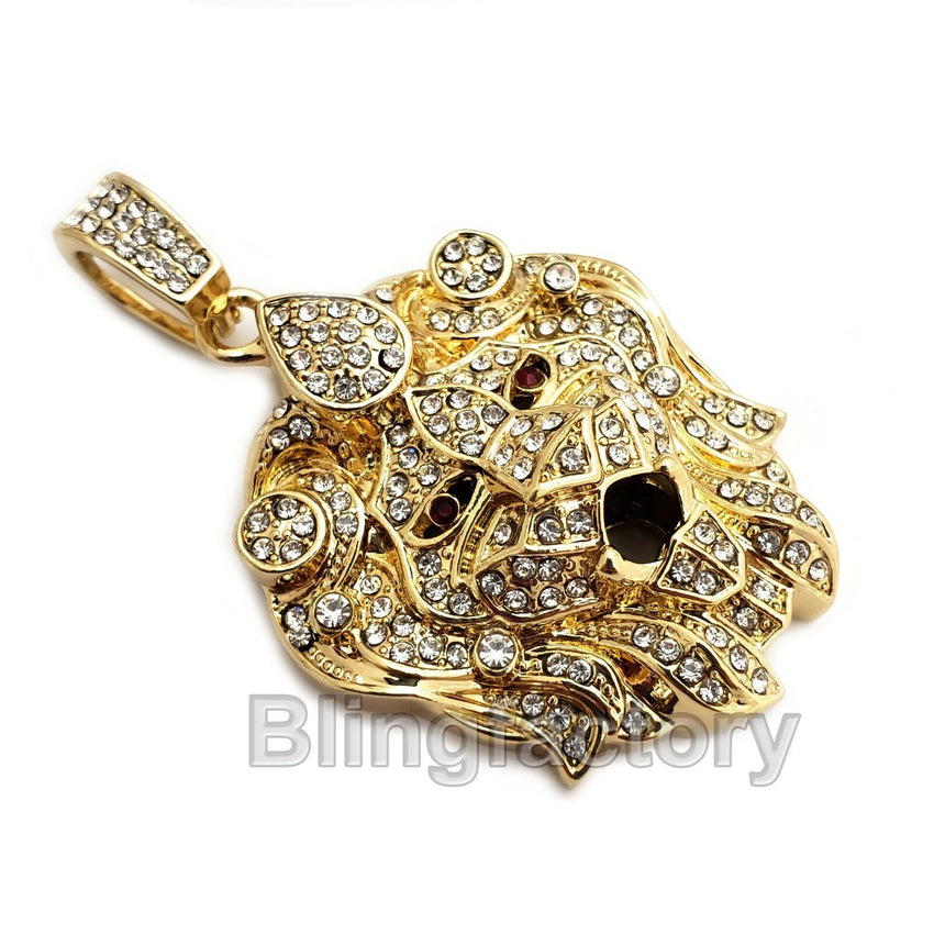 Hip Hop Iced Out Lion Head Lab Diamond Pendant & 5mm 30" Rope Chain Necklace