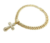 Hip Hop Gold Plated Cross Pendant & 12mm 20" Iced Box Lock Cuban Choker Chain Necklace