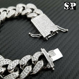 Hip Hop Iced out 19mm 8.5" Heavy White Gold PT Brass Micro Pave Stone Bracelet