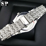 Men's White Gold plated Iced out Luxury Quavo Rapper's Metal Band Clubbing Watch