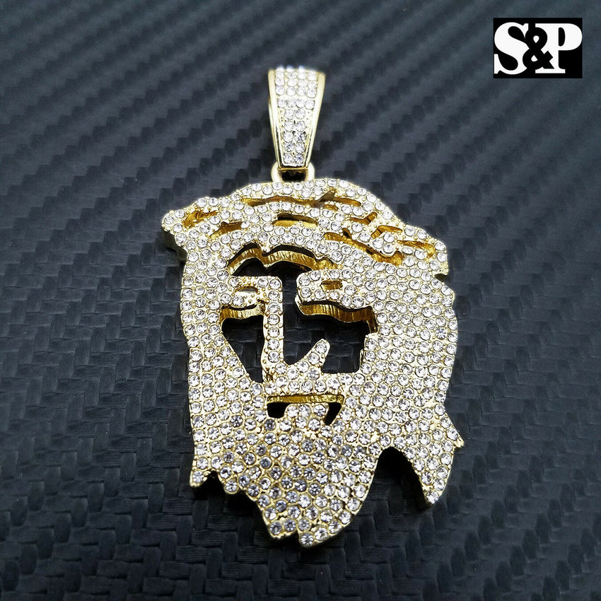 HIP HOP ICED OUT RAPPER STYLE LAB DIAMOND GOLD PLATED 3D JESUS FACE PENDANT