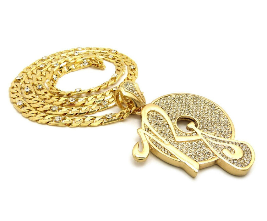 Iced Out Hip Hop Rocafella Pendant & 7mm 30" Lab Diamonds Figaro Chain Necklace