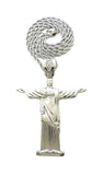 Hip Hop Iced Out Silver PT Jesus Body Pendant & 4mm 24" Rope Chain Necklace