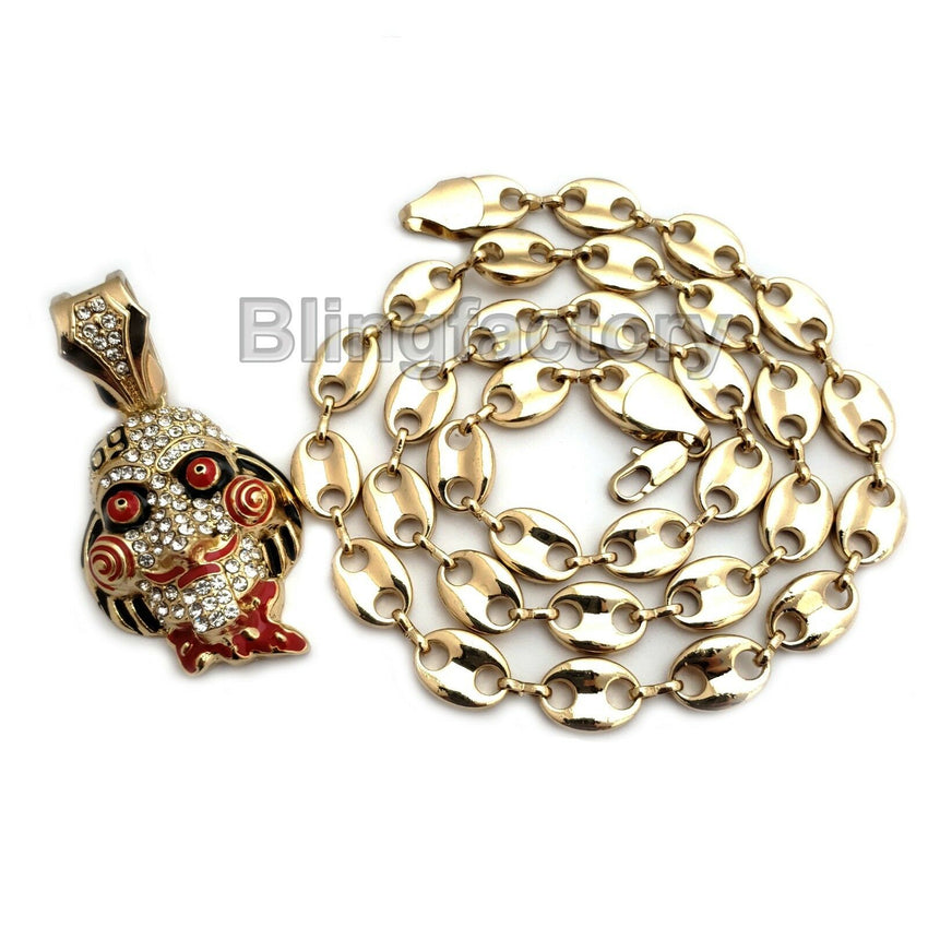 Hip Hop Iced out Tekashi69 Jigsaw pendant & 10mm 18" Gucci Choker Chain Necklace