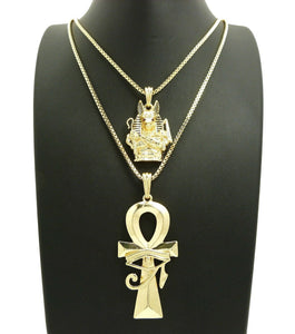 HIP HOP ANUBIS & ANKH CROSS PENDANT & 24