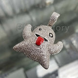 ICED OUT HIP HOP BRASS WHITE GOLD PLATED MICRO PAVE EMOJI GHOST PENDANT