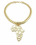 Hip Hop Golden Nugget Africa Map Pendant & 11mm 20" Cuban Choker Chain Necklace
