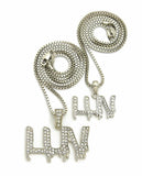 Hip Hop Iced out Pave Small & Big LUV Pendant 20",24" Box Chain 2 Necklace Set