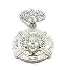 HIP HOP ICED OUT WHITE GOLD PLATED MEDUSA PENDANT & 4mm 24" ROPE CHAIN NECKLACE