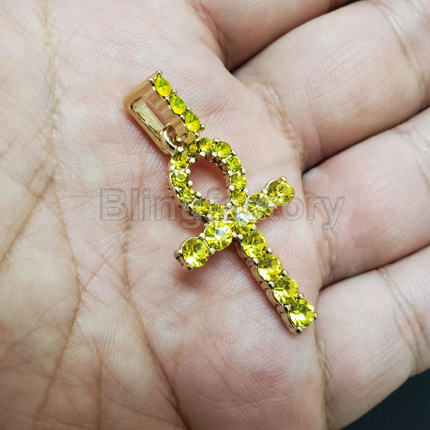Hip Hop Iced out Egyptian Colorful 4 Kinds Ankh Cross CZ Stone Charm Pendant