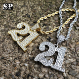 Hip Hop Iced out Lab Diamonds Savage 21 Pendant & 4mm 24" Rope Chain Necklace