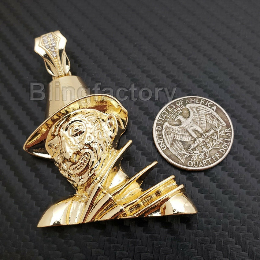 HIP HOP ICED OUT LAB DIAMOND RAPPER'S GOLD PLATED FREDDY KRUEGER CHARM PENDANT