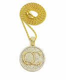 Iced Out Quavo QC Round Pendant & 24" Box, Cuban, Rope Chain Hip Hop Necklace