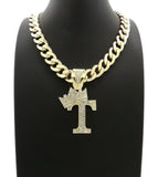Hip Hop Crowned Alphabet Initial Pendant & 11mm 18" Cuban Choker Chain Necklace