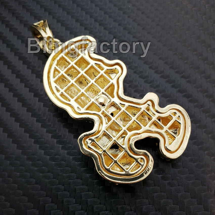 HIP HOP ICED OUT GOLD PT BLING BRASS MICRO PAVE STONES SMURF CHARM PENDANT