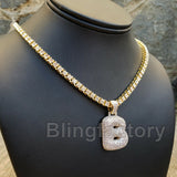 Hip Hop Bubble Letter "B" Brass Pendant & 18" 1 Row Tennis Choker Chain Necklace