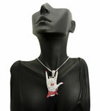 Women's Cardi B I Love You Hand Sign Pendant & 24" Box, Cuban Chain Necklace