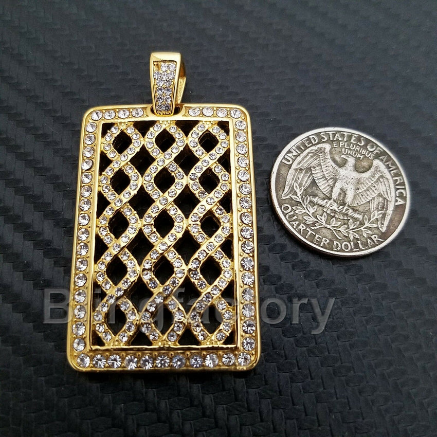 HIP HOP ICED OUT STAINLESS STEEL LAB DIAMOND GOLD PLATED SQUARE PENDANT