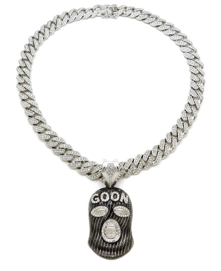 Hip Hop Goon Mask pendant 18" Full Iced out Box Lock Cuban Choker Chain Necklace