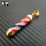 ICED OUT HIP HOP FASHION STAINLESS STEEL BARBER SHOP POLE PENDANT CHARM