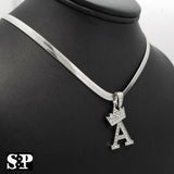 Unisex Iced Out Hip Hop Initial A Pendant & 5mm 20" Herringbone Chain Necklace