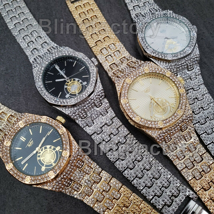 Luxury Men's Iced Rapper's Lab Diamond Metal Band Dress Clubbing wrist Watch
