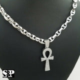 Hip Hop Iced out Lab Diamond Ankh Cross Pendant & 8mm 24" Gucci Chain Necklace