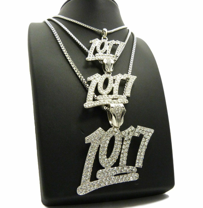 Iced Hip Hop 3pcs of 1017 Pendant w/ 20",24",30" Box Chain 3 Necklace Set