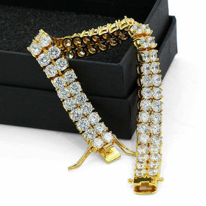 Men's Gold Plated 2 Row Link Iced Out Brass Lab Diamond Hip Hop Bracelet 8