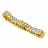 Men's Gold Plated 2 Row Link Iced Out Brass Lab Diamond Hip Hop Bracelet 8" Inch