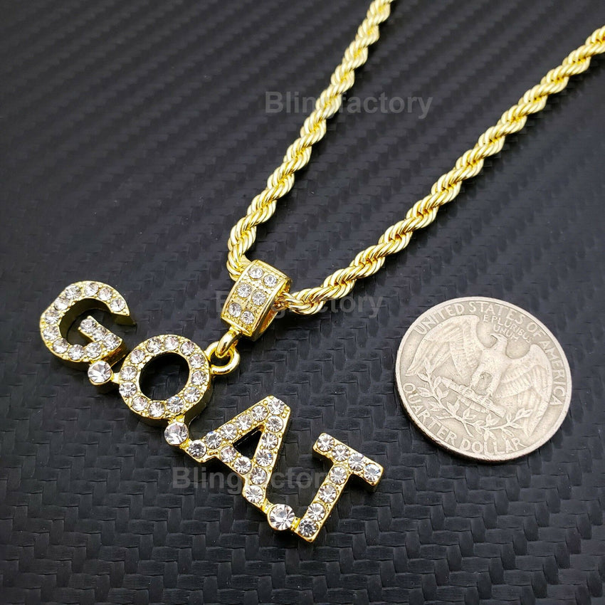 Hip Hop Iced out Lab Diamond G.O.A.T Pendant & 4mm 24" Rope Chain Necklace