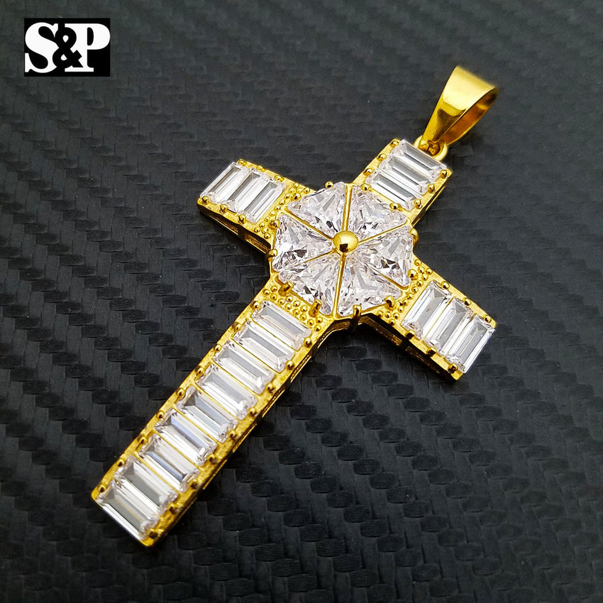 ICED OUT HIP HOP FASHION STAINLESS STEEL CRYSTAL CHRISTIAN CROSS PENDANT CHARM