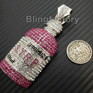 Hip Hop Rapper's Iced Out Lab Diamonds White Gold plated Syrup Bottle Pendant