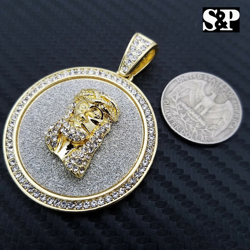 HIP HOP ICED OUT LAB DIAMOND GOLD PLATED JESUS FACE MEDALLION PENDANT