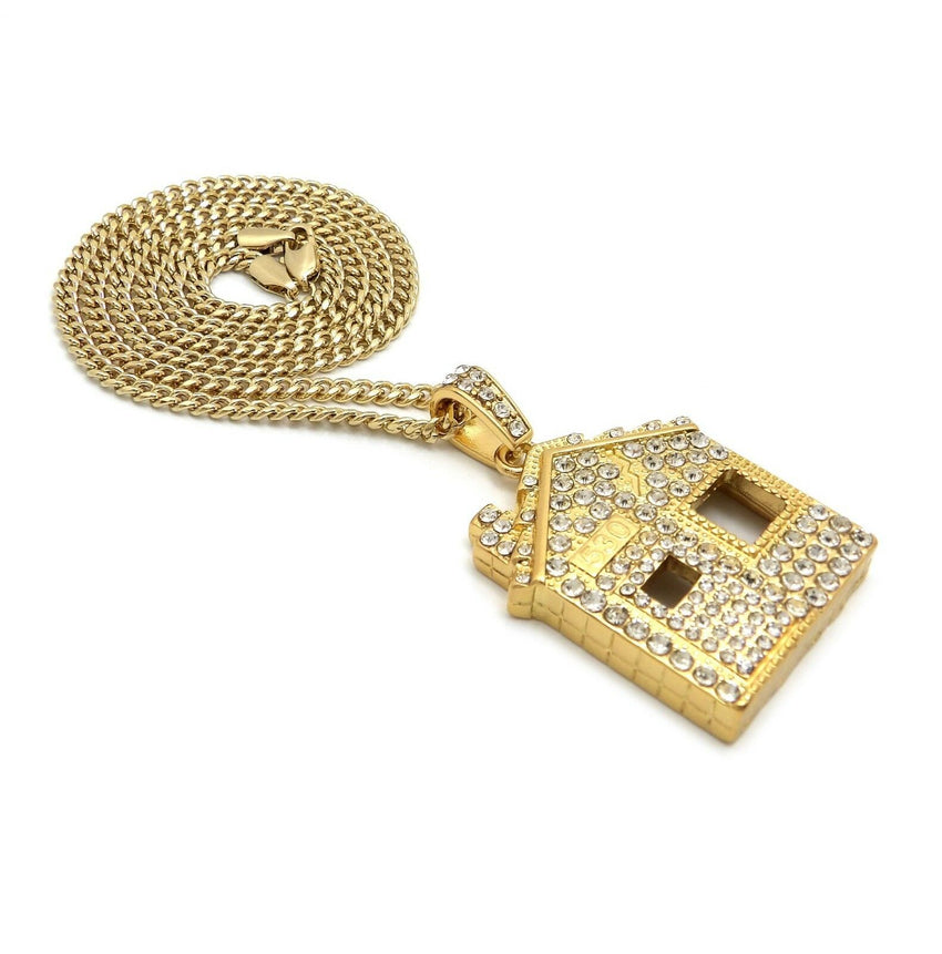 Iced Out Offset Trap House Pendant & 24" Box, Rope, Cuban Chain Hip Hop Necklace