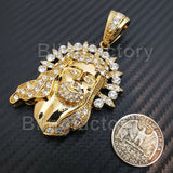 HIP HOP ICED OUT 14K GOLD PLATED BLING LAB DIAMOND JESUS HEAD PENDANT