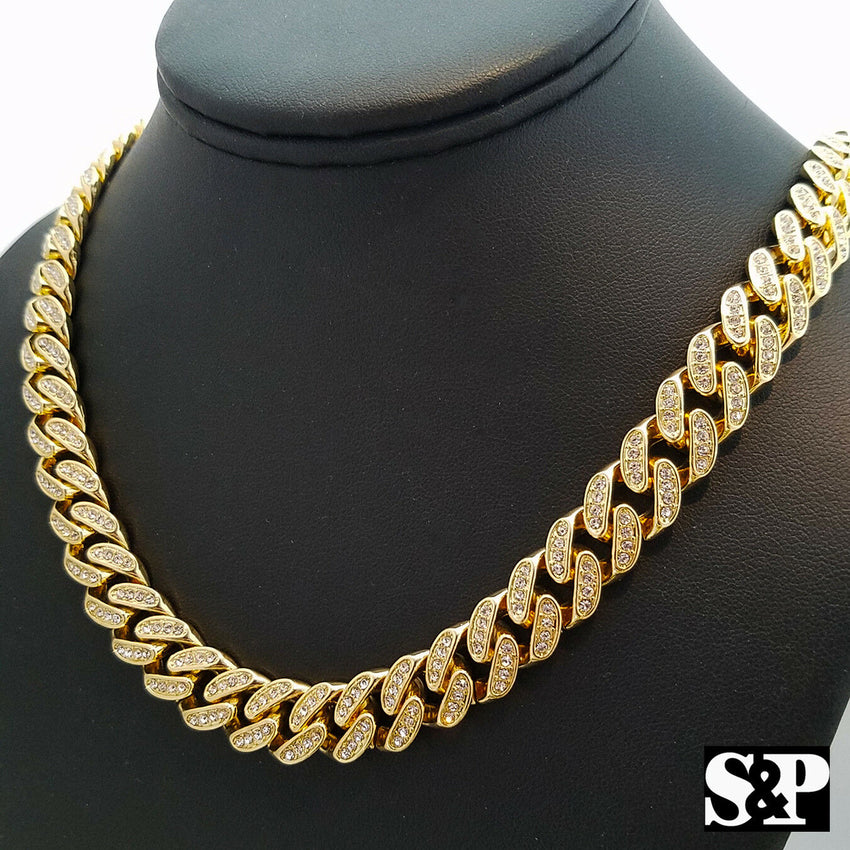 Hip Hop Diamond Shape Pendant 18" Iced out Box Lock Cuban Choker Chain Necklace