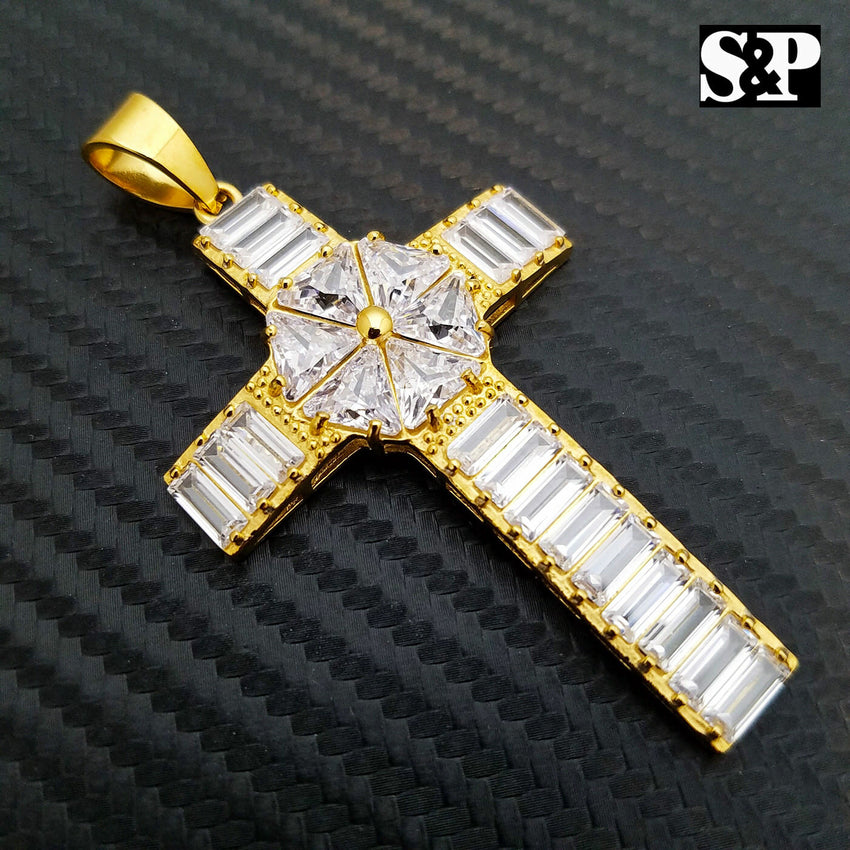 ICED OUT HIP HOP FASHION STAINLESS STEEL CRYSTAL CHRISTIAN CROSS PENDANT CHARM