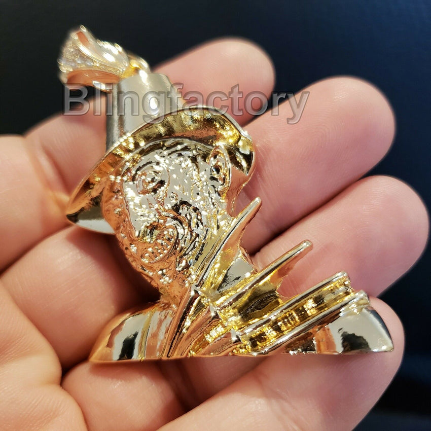 HIP HOP ICED OUT LAB DIAMOND RAPPER'S GOLD PLATED FREDDY KRUEGER CHARM PENDANT