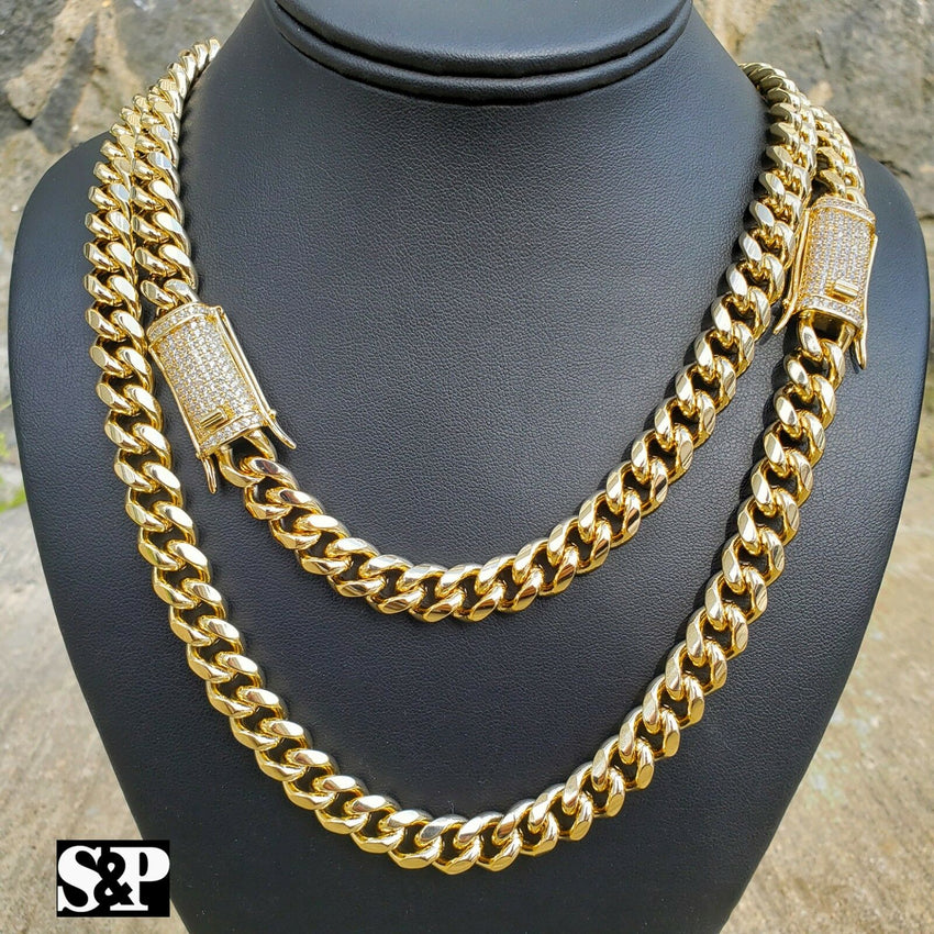 Hip Hop Gold PT Lab Diamond Iced Lock 10mm 24", 30 Miami Cuban Chain Necklace