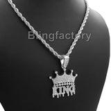 Hip Hop Iced out Lab Diamond Crowned KING Drip Pendant & 24" Rope Chain Necklace