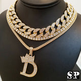 Hip Hop Quavo Choker 16" Full Iced Cuban & 1 ROW DIAMOND CHAIN & "D" Necklace