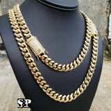 Hip Hop Gold PT Lab Diamond Iced Lock 10mm 24", 30 Miami Cuban Chain Necklace