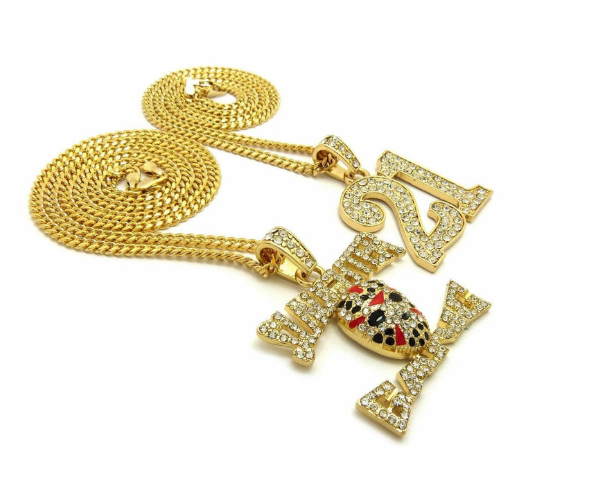 ICED OUT SAVAGE 21 & SLAUGHTER GANG PENDANT & CUBAN CHAINS HIP HOP NECKLACE SET