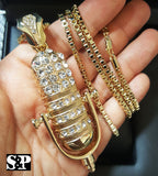 MEN ICED OUT HIP HOP GOLD PT QUAVO WATCH & MIC MICROPHONE NECKLACE COMBO SET