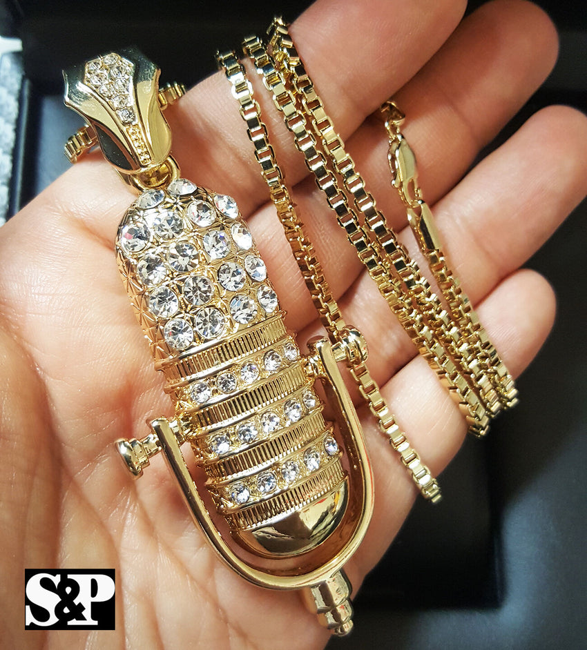 MEN ICED OUT HIP HOP GOLD PT QUAVO WATCH & MIC MICROPHONE NECKLACE COMBO SET