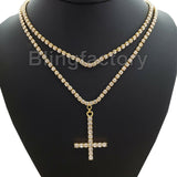 Hip Hop Iced out Uzi Cross Pendant & 1 Row Diamond Tennis Choker Chain Necklace