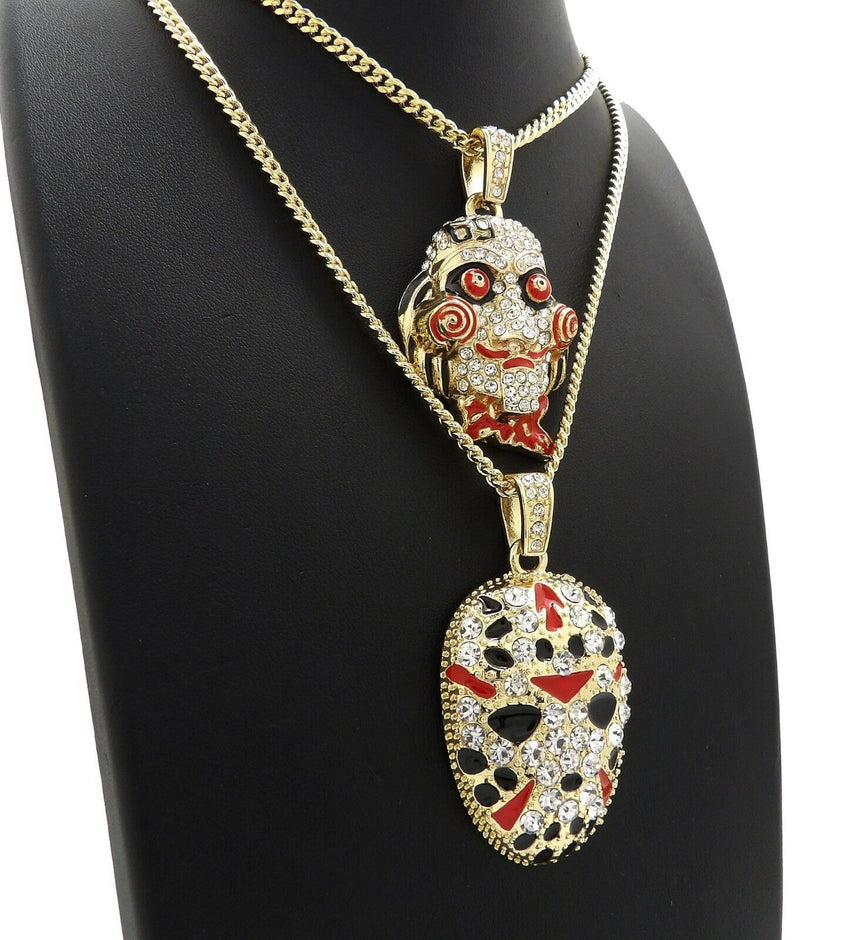 Iced Out Saw Inspired & Slaughter Gang Pendant & 20" 24" Cuban Chain Necklace