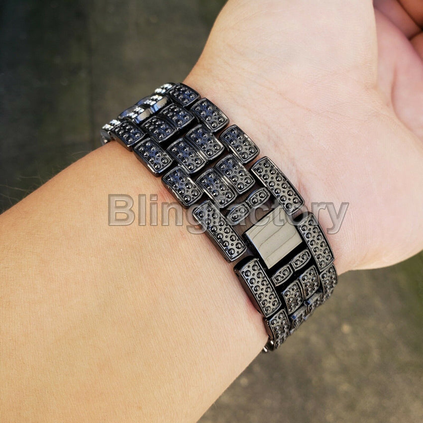 Men's Hip Hop Iced Jet Black Bling Simulated Lab Diamond Rapper Metal Watch
